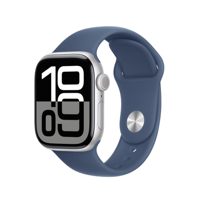 Apple Watch Series 10 Silver Aluminium Case with Denim Sport Band