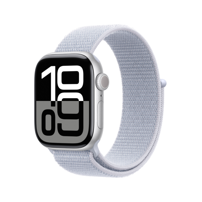 Apple Watch Series 10 Silver Aluminium Case with Blue Cloud Sport Loop